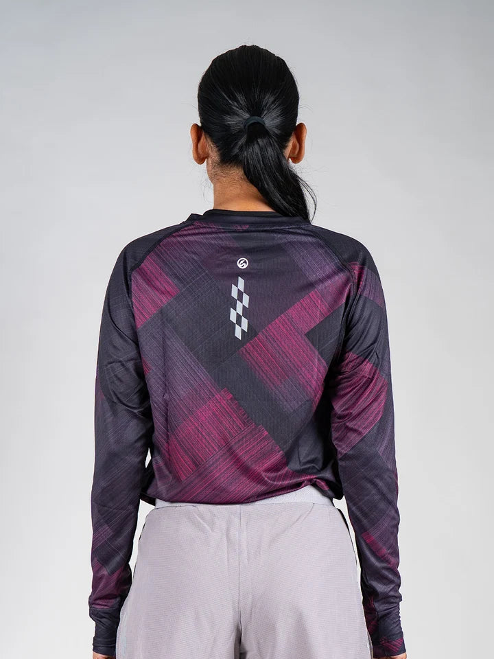 Long Sleeves Running Women Tee (Pink-black)