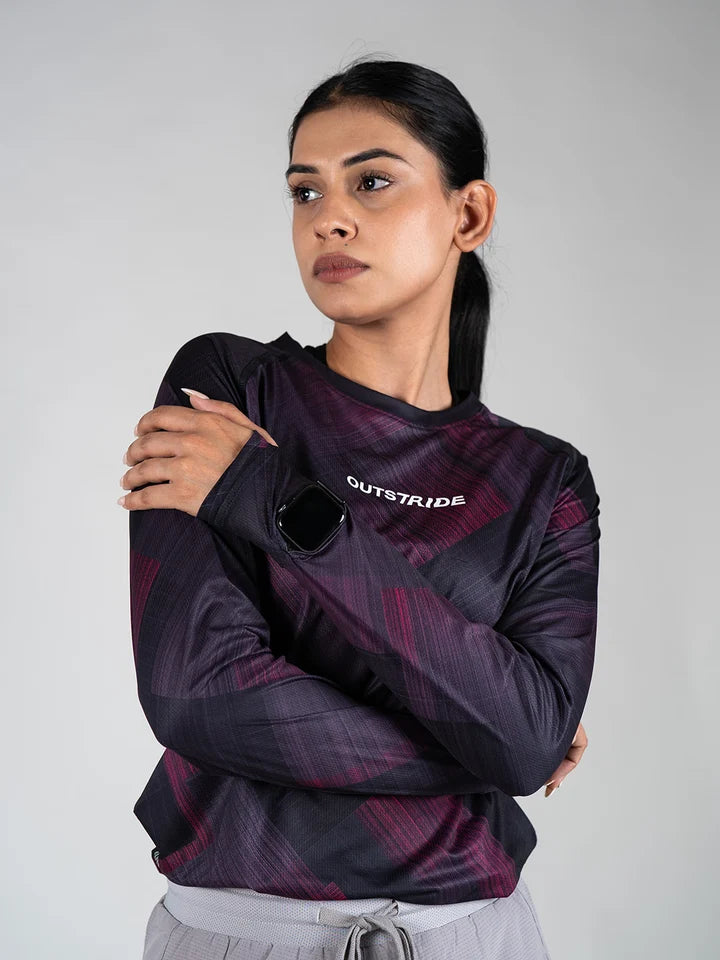 Long Sleeves Running Women Tee (Pink-black)